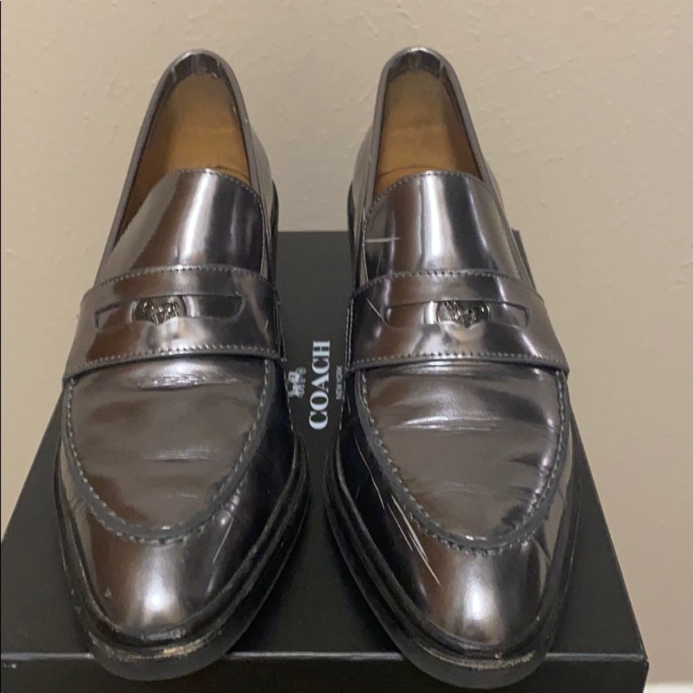 COACH gunmetal penny loafer shoes size 9